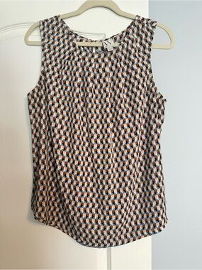 Worthington Geometric Print Sleeveless Top - Navy, Rust & Cream